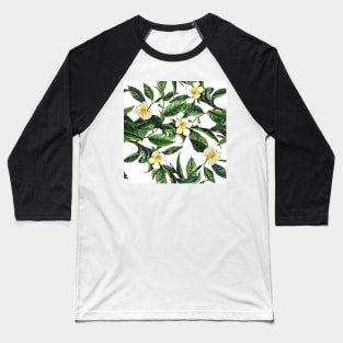 Tea Camellia Watercolor Pattern Baseball T-Shirt